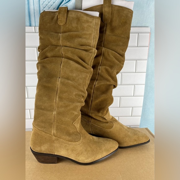 Anthropologie Boots Size:9US Tan  Scrunch Leather Suede Tall - Picture 6 of 7